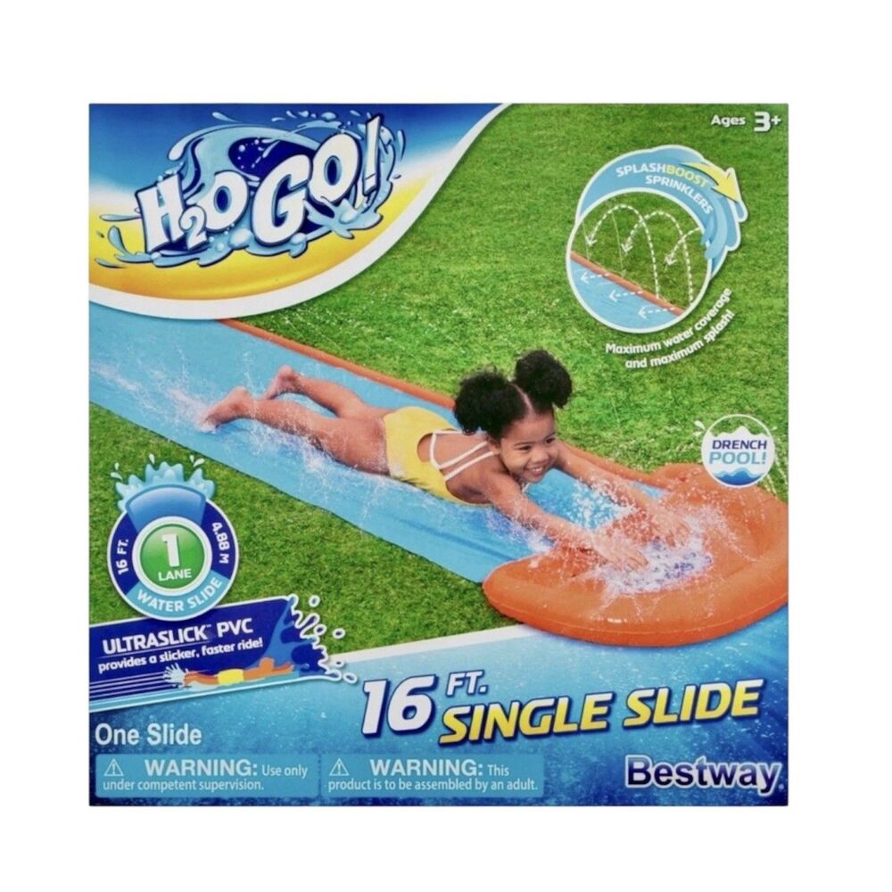 Bestway H2OGO!  16 Ft. Single Water Slide with Splash Boost Sprinklers Ages 3+